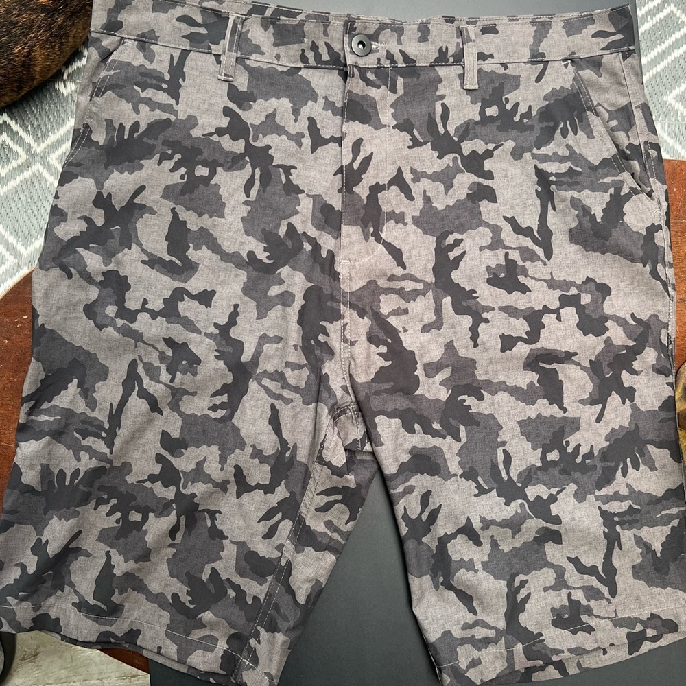Warehouse Gray and Black Flat Front Shorts